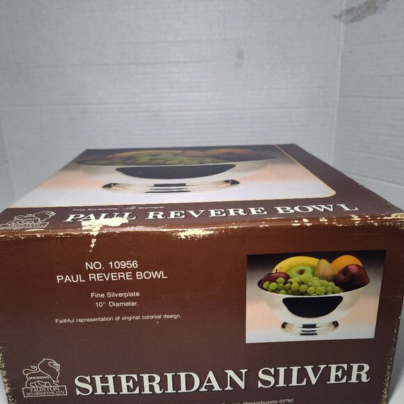 New Vintage 1980’s SHERIDAN SILVER PAUL REVERE BOWL 10” in Box Silver Plated - Picture 4 of 8